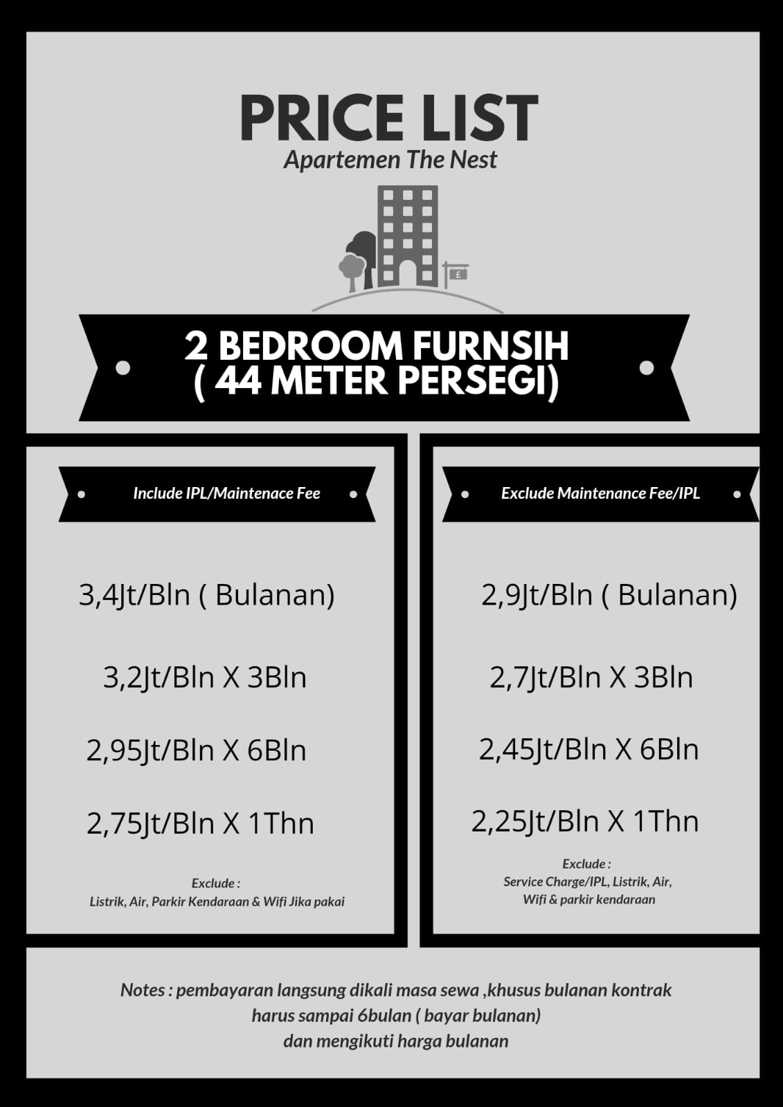 The nest price list 2BR