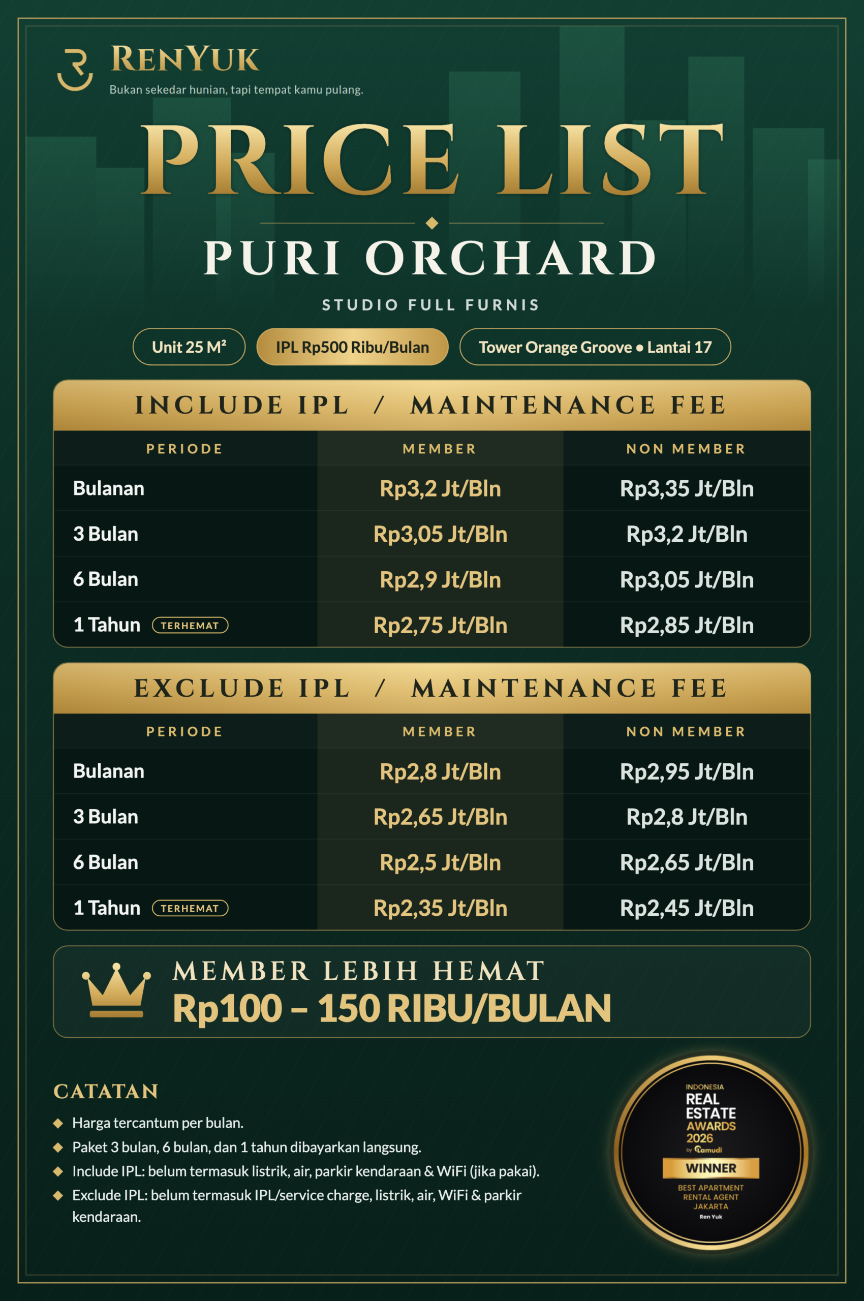 PURI ORCHARD STUDIO FULL FURNISH