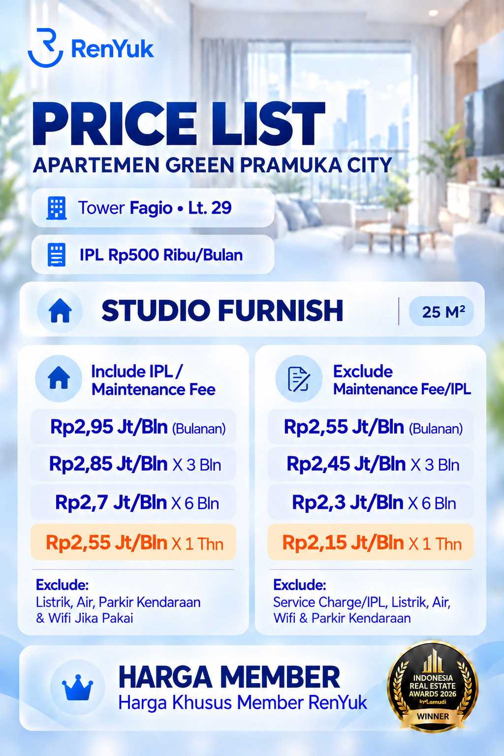 RenYuk Member Apartment Price List